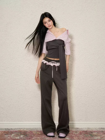 Fake Two-piece Casual Top/Lace Sweatpants AGM0091