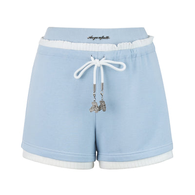Ruffle waist relaxed shorts with bear charms AYF0016