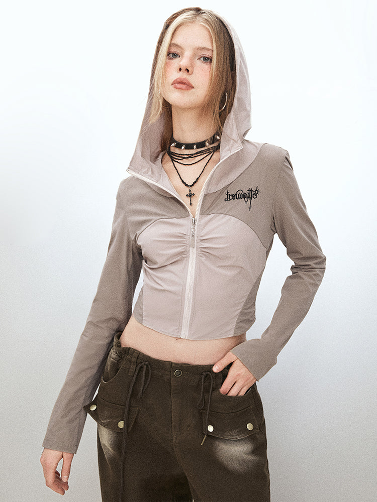 Contrast Color Stitch Slim Hoodie Zip Top IMO0045