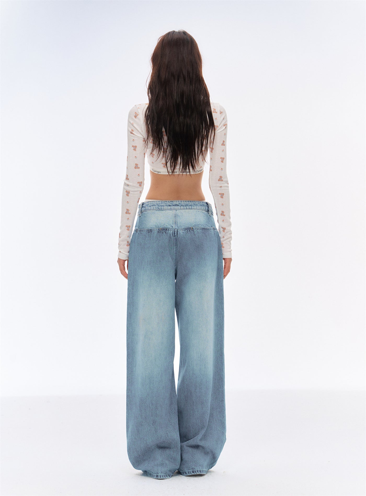 Low Waist Washed Wide Leg Jeans CUR0194