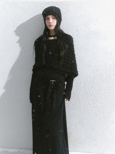 Black Large Lapel Long Dress/Shawl SAL0107