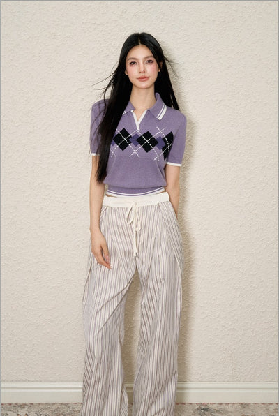 Striped Pleated Wide-leg Pants AGM0114