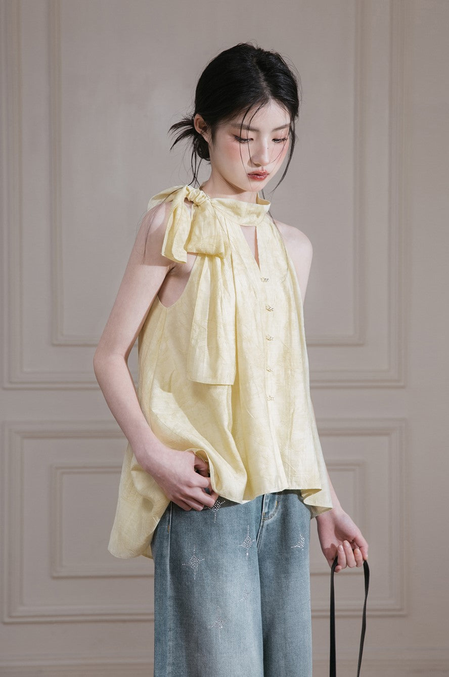 Light Yellow Halter Neck Shirt/Shorts COT0126