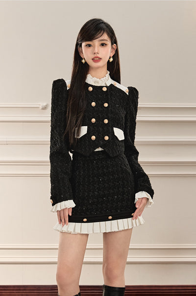 Black And White Contrast Jacket/Short Pleated Skirt OSH0067