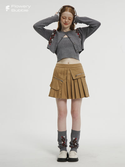 A-line Pleated Miniskirt with Zip Pocket Design FLO0018