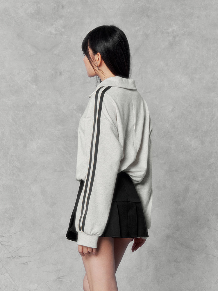 W-Line Sleeve Sporty Half-Zip Top & Mini Pleated Skirt VOC0157