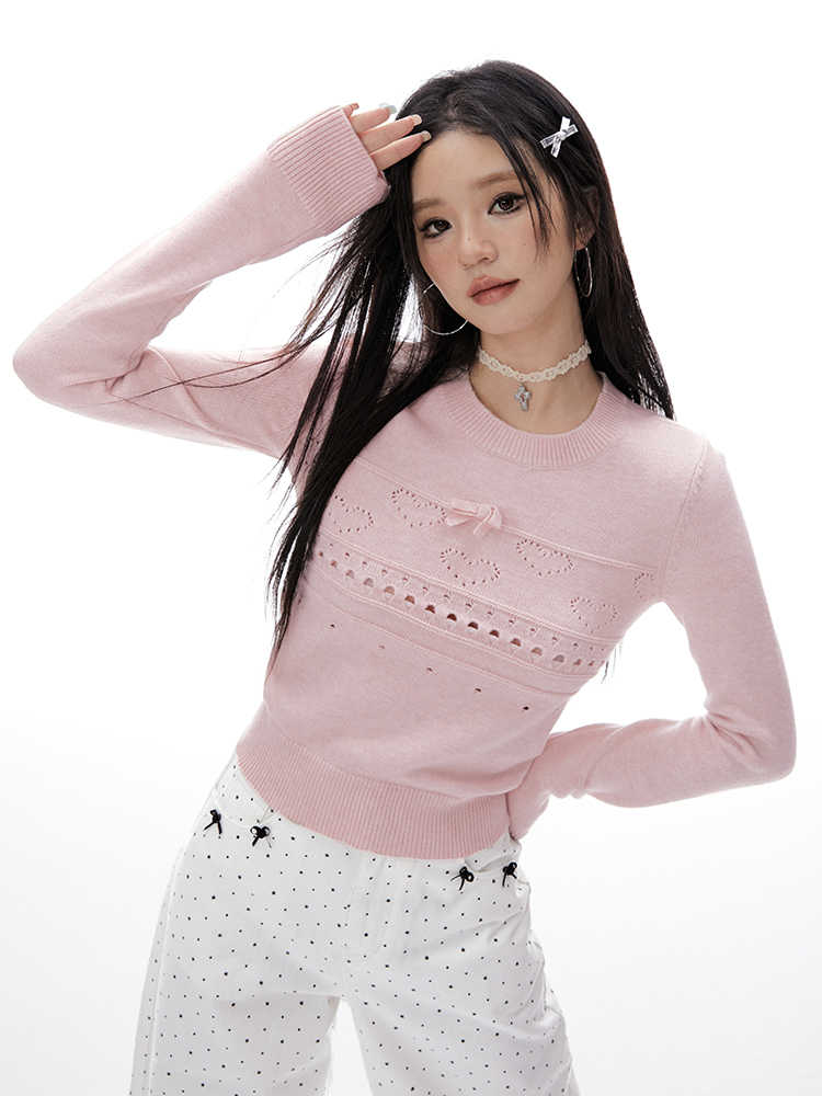 Bow Short Slim Hollow Knit Sweater IMO0061