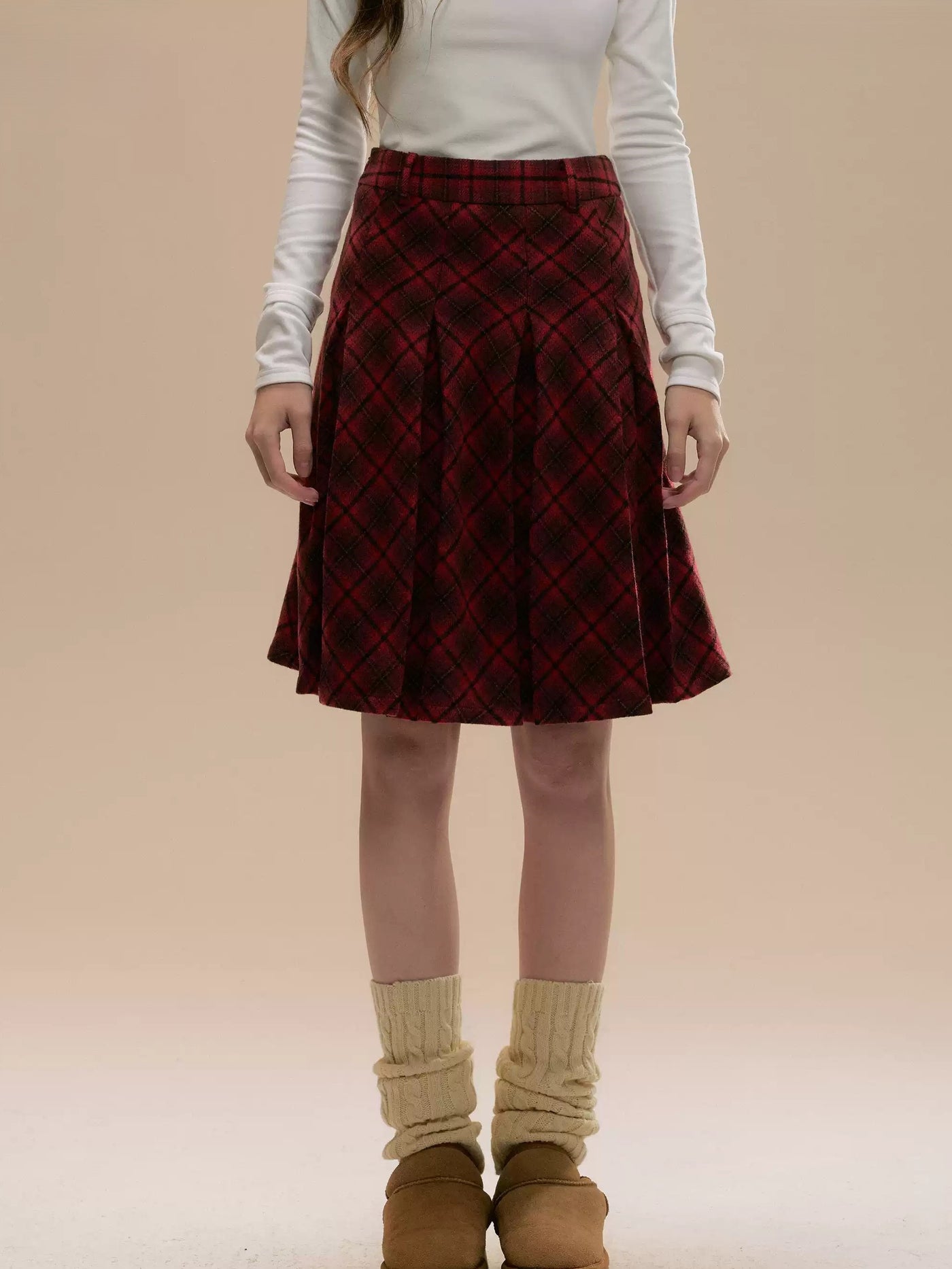 Retro Red Plaid Pleated Skirt SUN0103