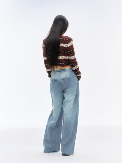 Low Waist Washed Wide Leg Jeans CUR0194