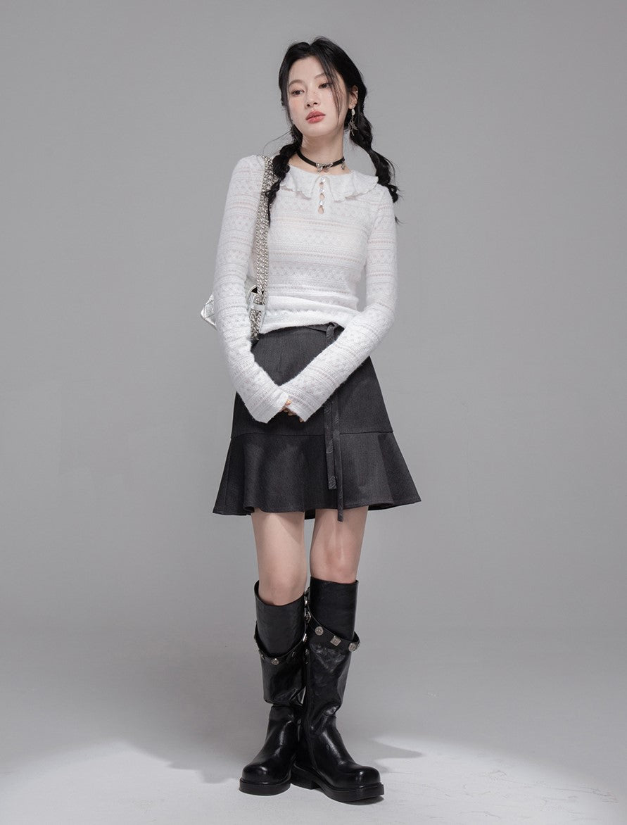 Gray Butterfly Spliced Hooded Jacket+Skirt COT0353