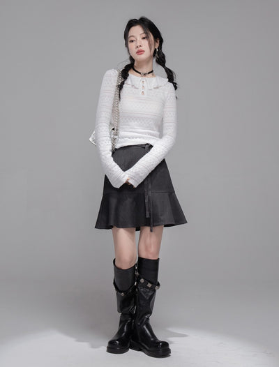 Gray Butterfly Spliced Hooded Jacket+Skirt COT0353