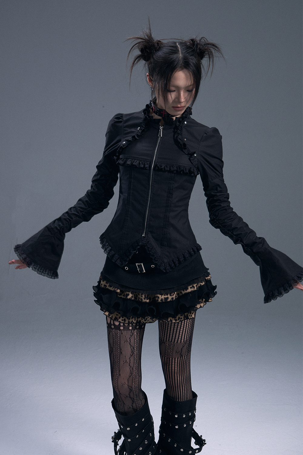 Gothic Lace-up Trumpet Sleeve Shirt FRU0085