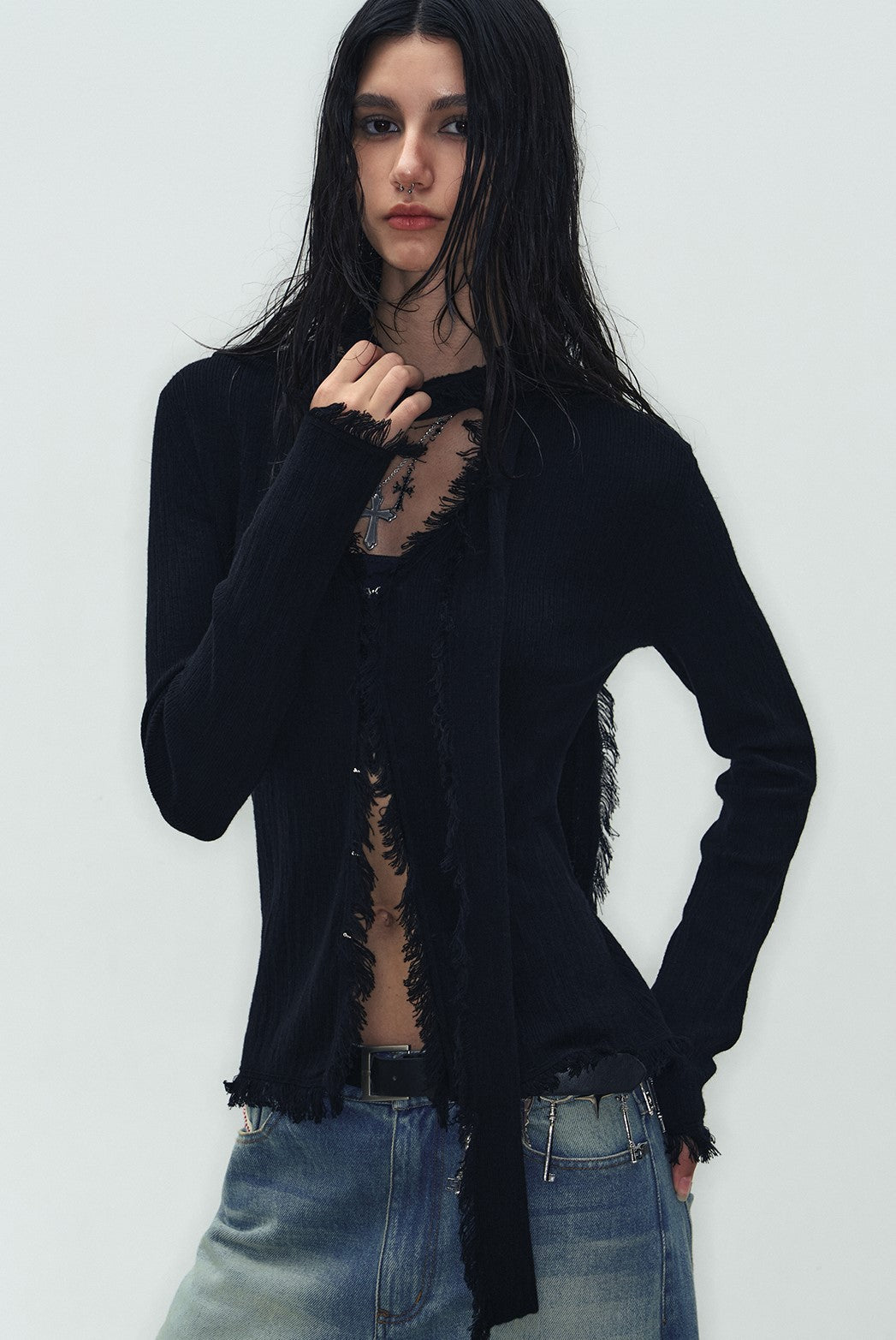 Soft Waisted Tasseled Fur Edge Slim Fit Cardigan WES0188