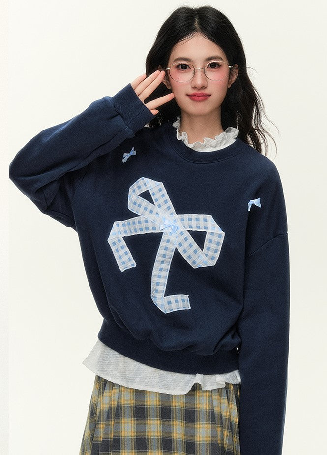 Pattern Bow Three-dimensional Patch Basic Sweat NTO0124