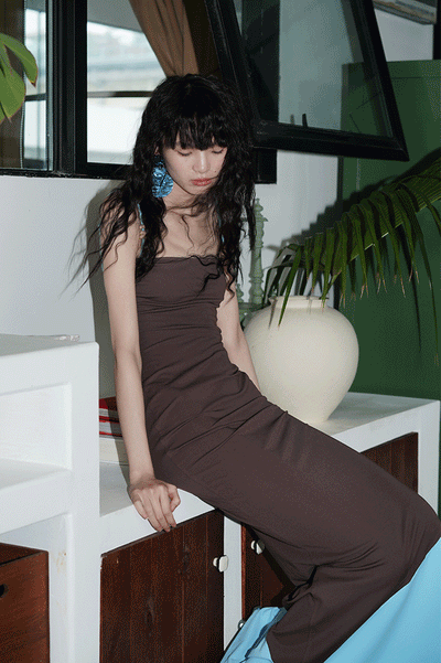 Solid Color Splicing Design Slim Long Suspender Dress BAD0031