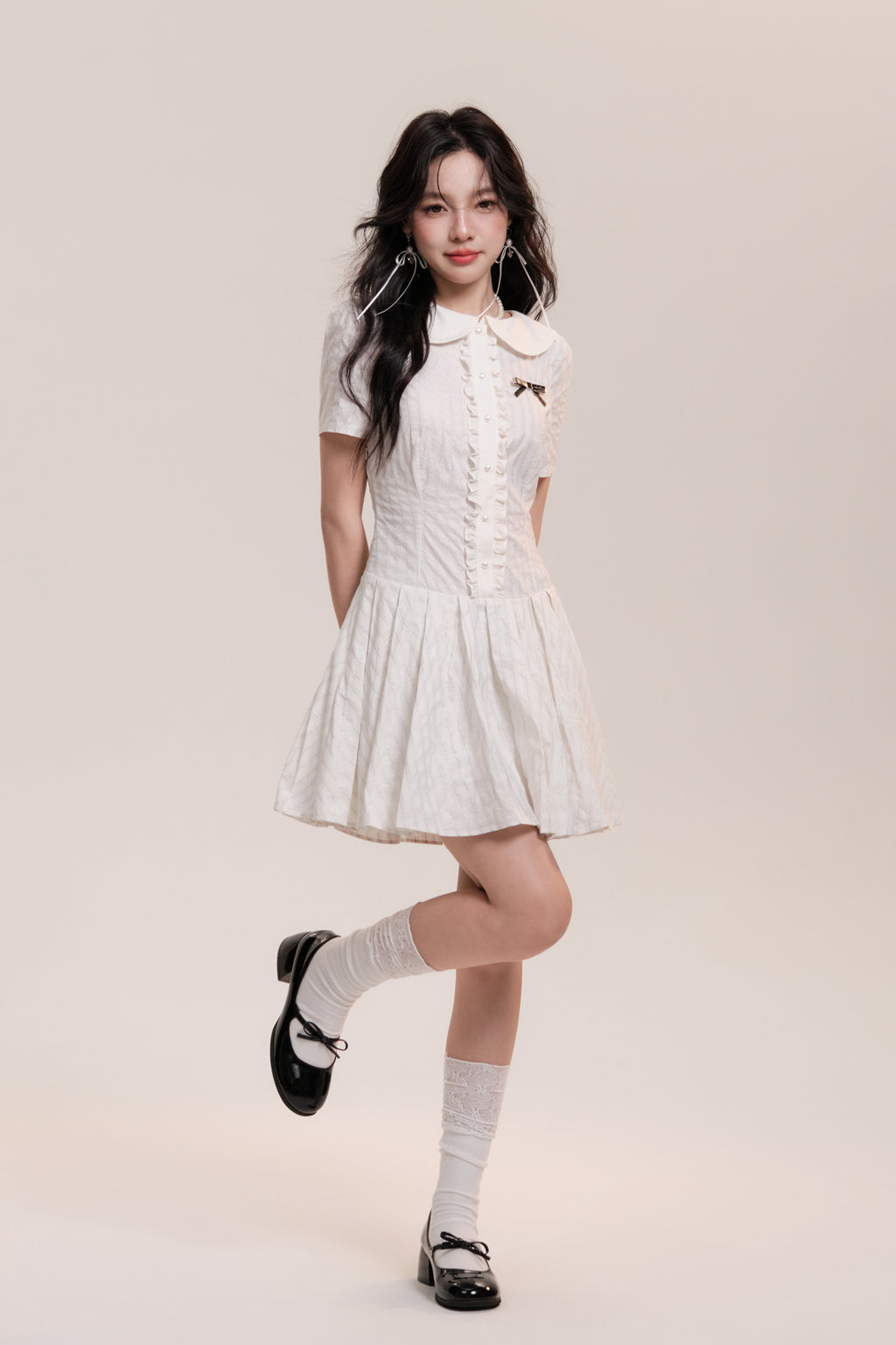 Round Collar Dolly Frill Stripe Design Dress AOO0033