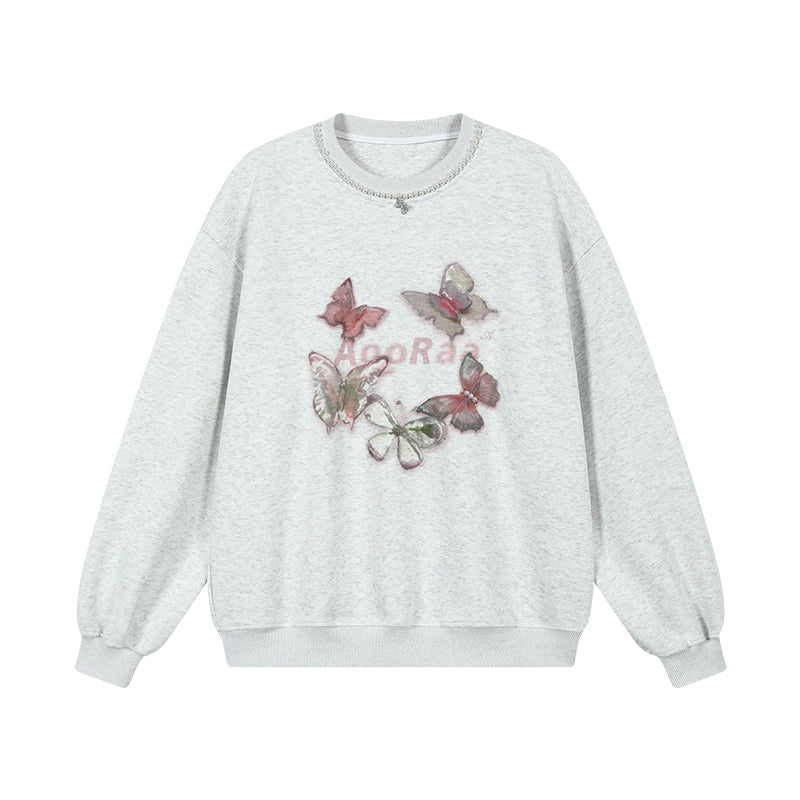 Pearl Necklace Design Butterfly Pattern Sweat Top AOO0035