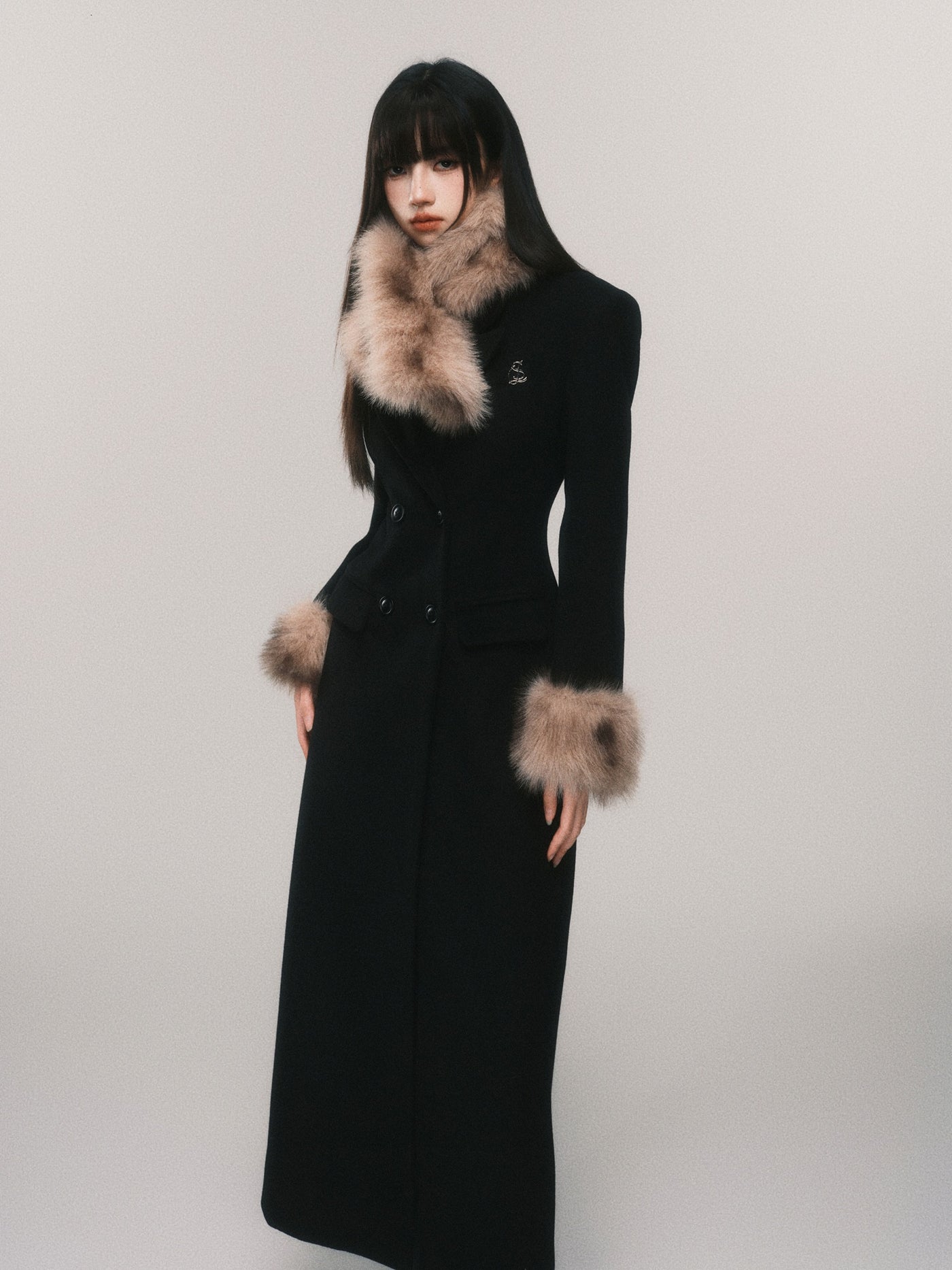 Fur Collar Double-Breasted Long Coat LUL0113