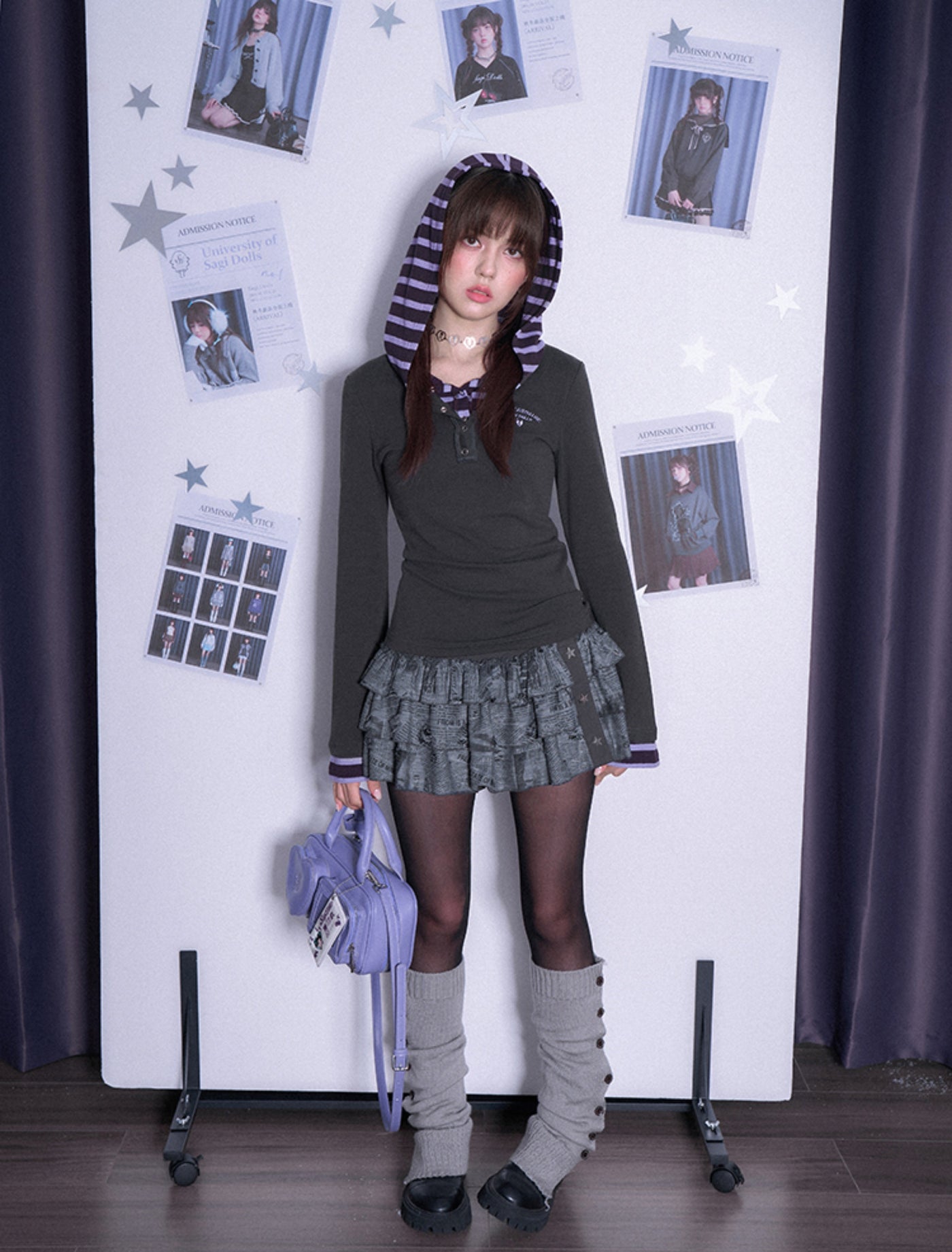 Gray And Purple Fake Two-piece Hoodie/Skirt SAG0211