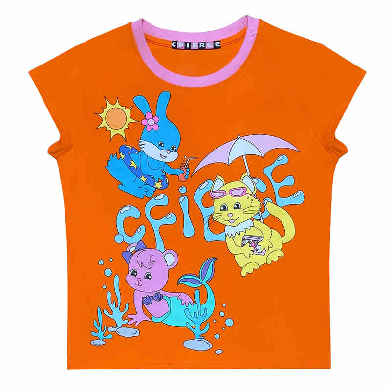 Little Animal Pool Party Printed T-Slim Shirt CFI0043