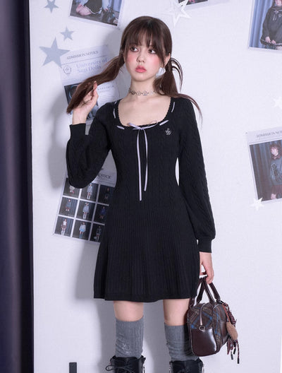 Black Square Neck Sweater Dress SAG0209