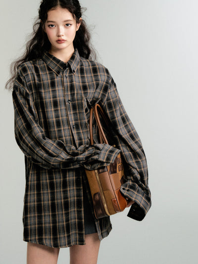 Retro color scheme loose plaid shirt jacket LUL0087