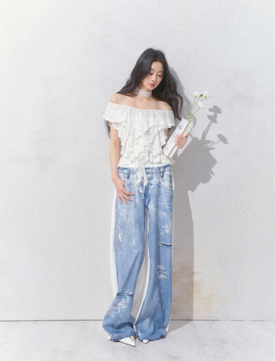 Ripped Denim Print Casual Sweatpants SAL0145