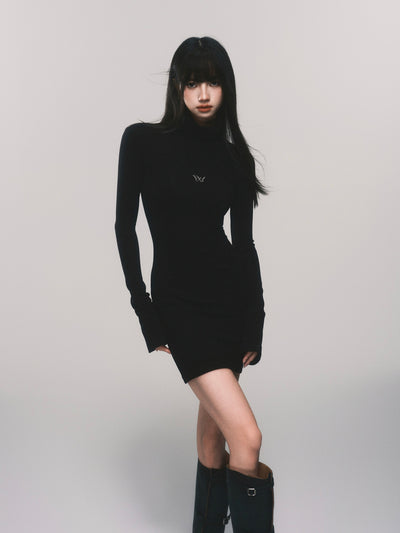 Slim High Collar Trumpet Sleeves Dress LUL0115