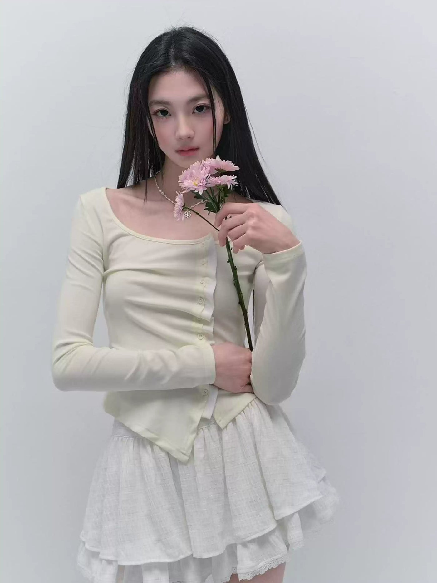 Light Yellow Slim Pleated T-shirt FRA0289