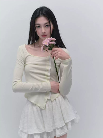 Light Yellow Slim Pleated T-shirt FRA0289