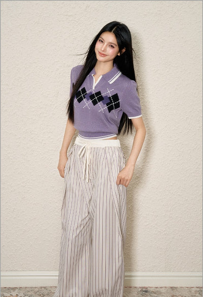 Striped Pleated Wide-leg Pants AGM0114