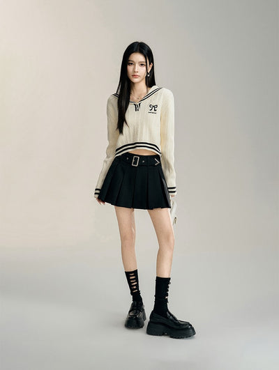 Large Lapel Short Cable Knit Sweater MAC0089