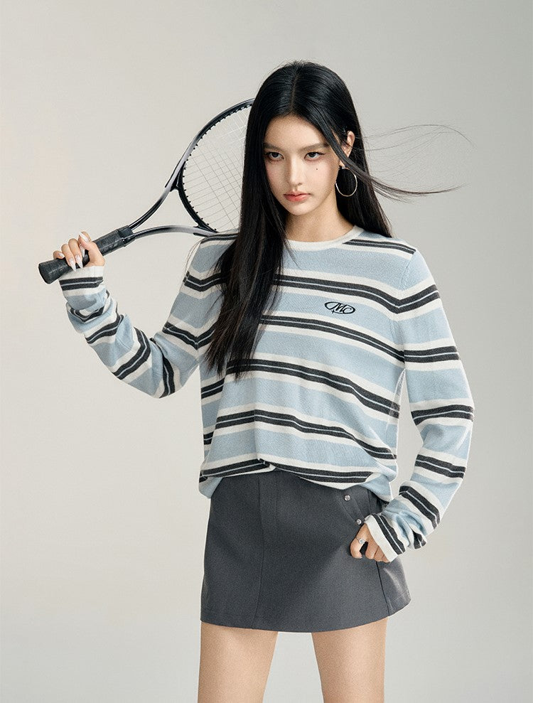 Lazy Style Embroidery Striped Sweater MAC0092