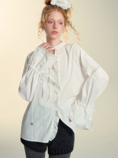 Lace Jacquard White Shirt SOM0142