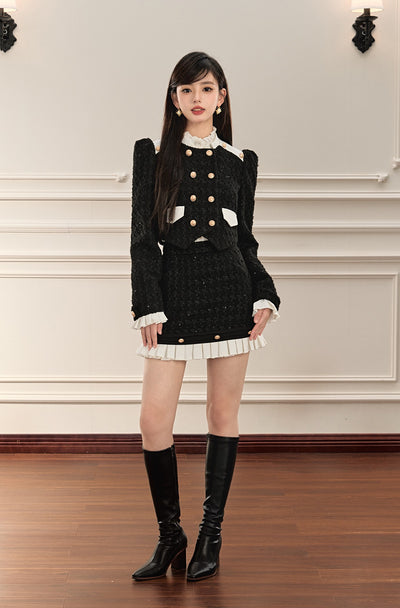 Black And White Contrast Jacket/Short Pleated Skirt OSH0067