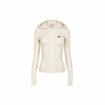 Slim Hoodie Top with Ribbed Knit Zip Design WOO0123