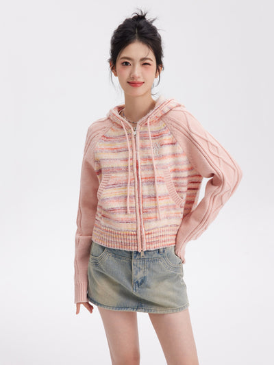 Colorful Striped Knit Zip Cardigan NTO0054