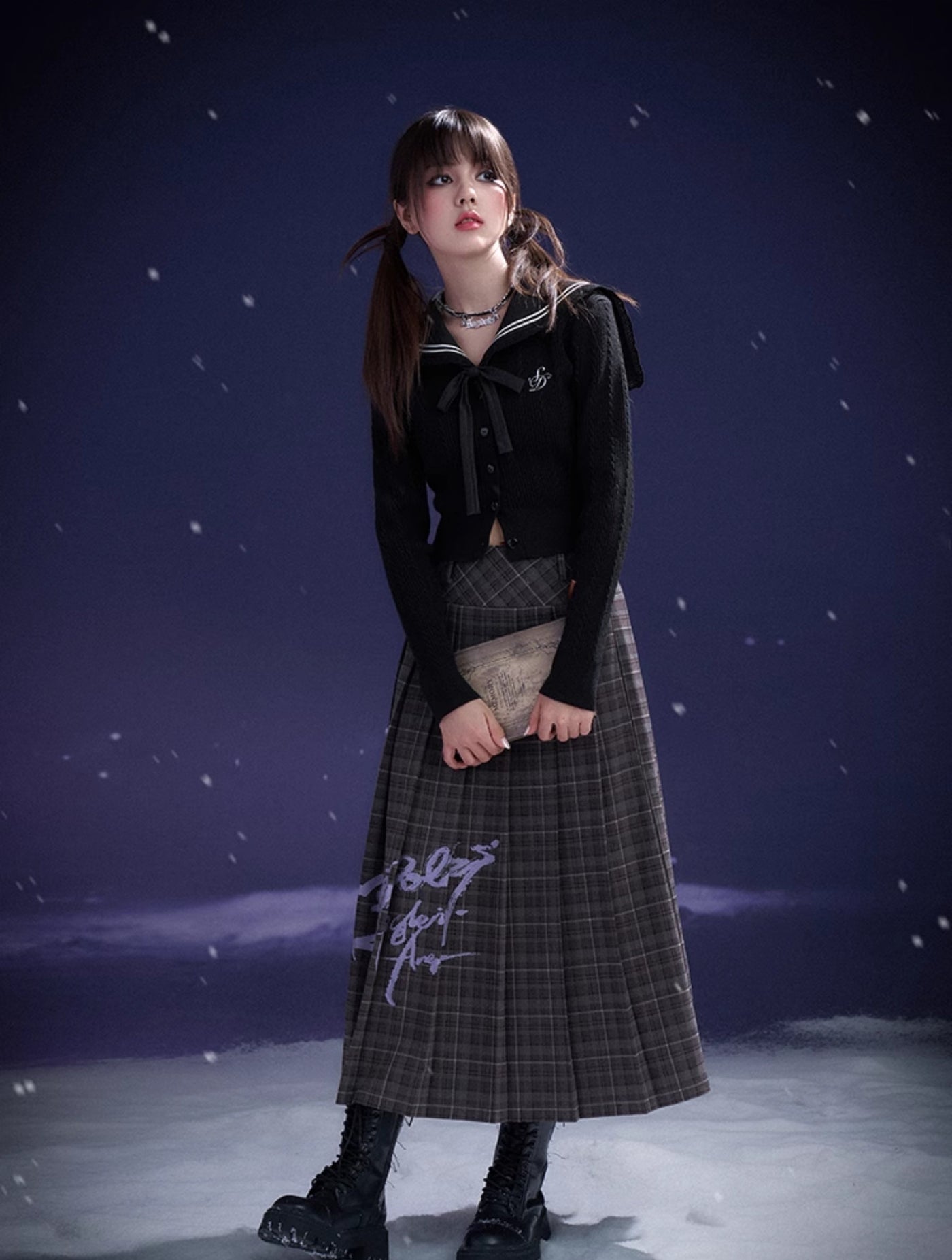 Black Sailor Collar Cable Knit Cardigan SAG0213