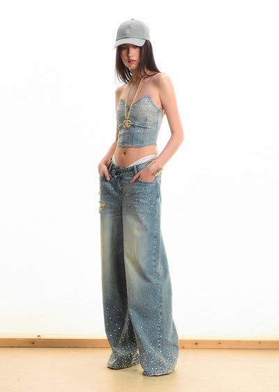 Washed Diamond Straight Wide-leg Jeans NOT0285