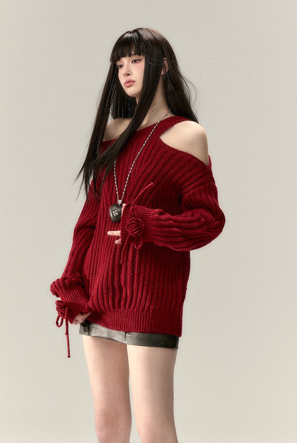 Bow Irregular Neckline Sweater VIA0204