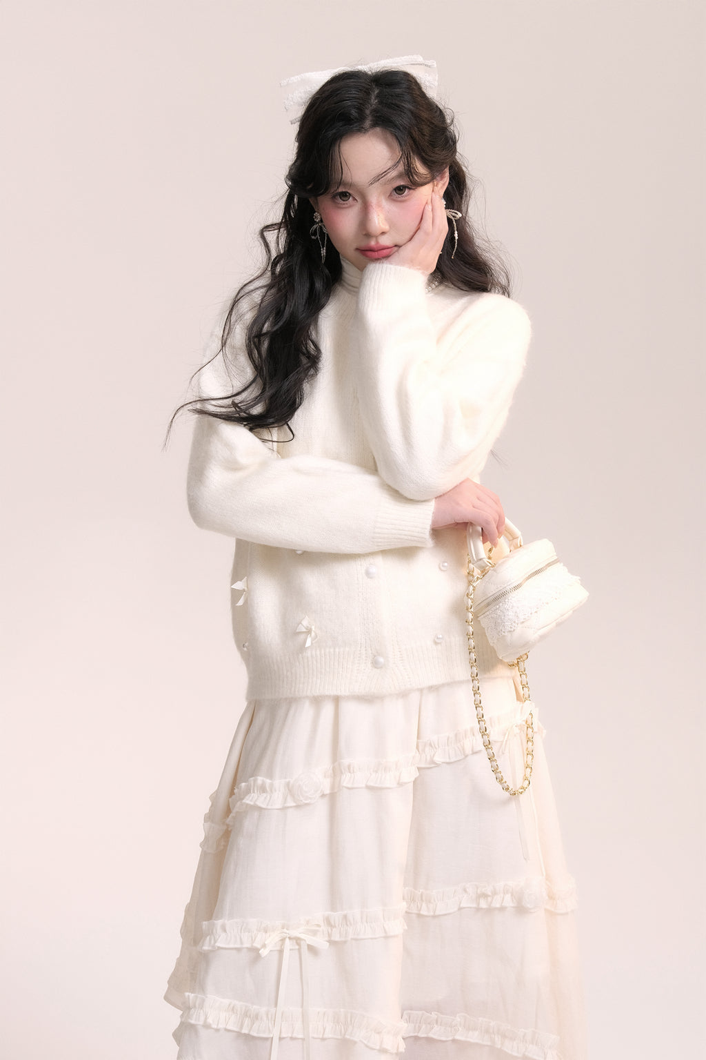 Ballet Style Handmade Bow Knitted Cardigan AOO0039