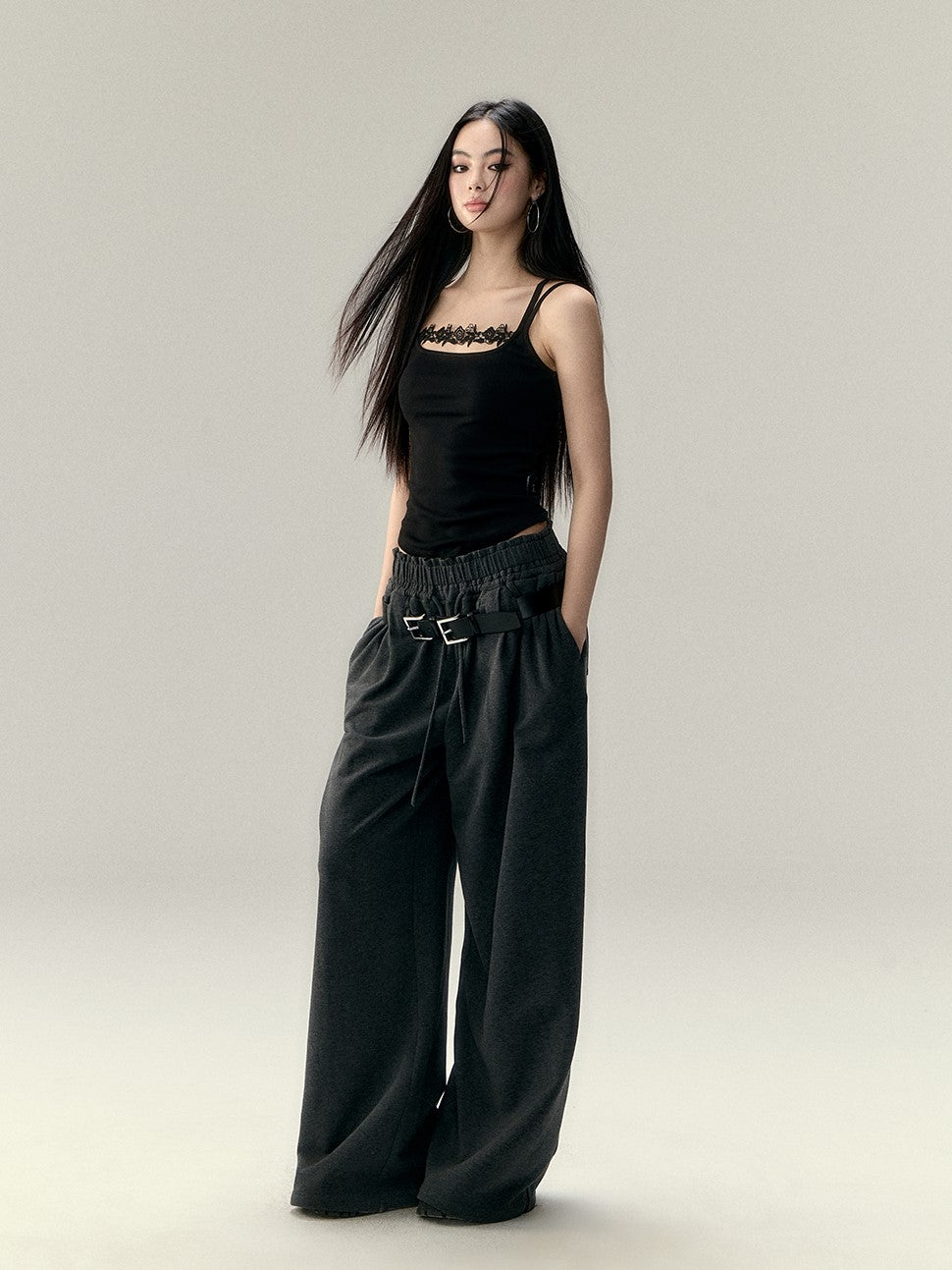 Soft Cotton Wide-leg Drape Pants VIA0195