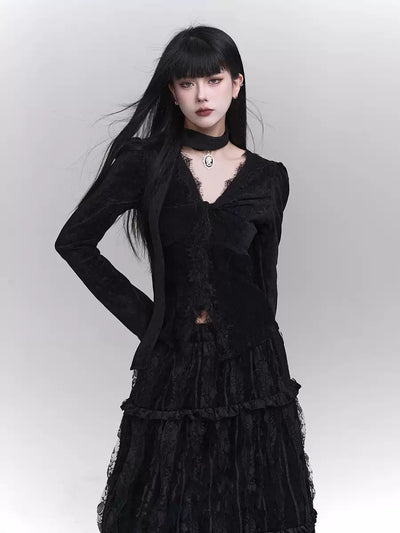 Black Velvet Top/Pleated Long Skirt LAD0125