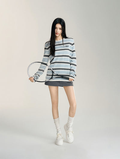 Lazy Style Embroidery Striped Sweater MAC0092