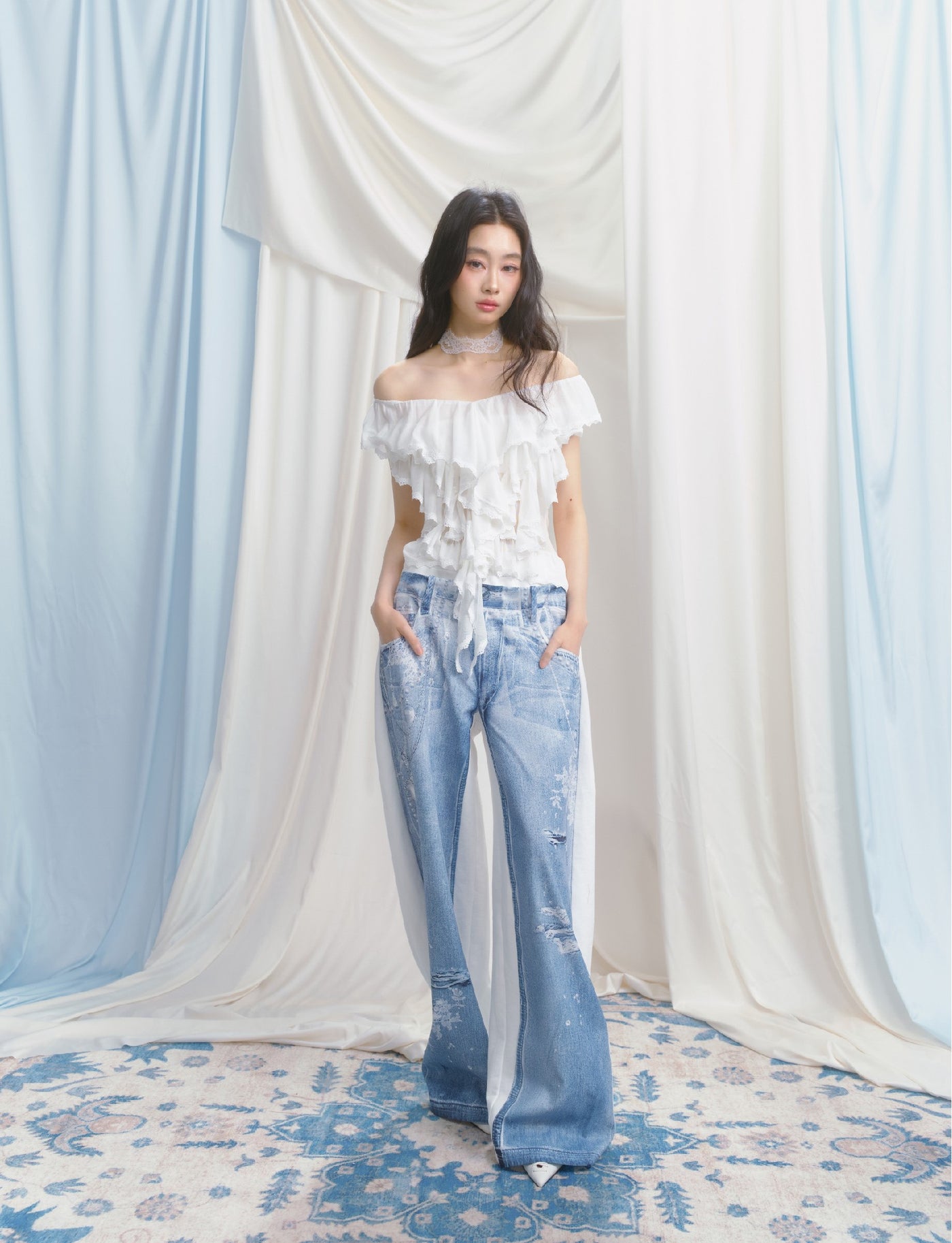 Ripped Denim Print Casual Sweatpants SAL0145