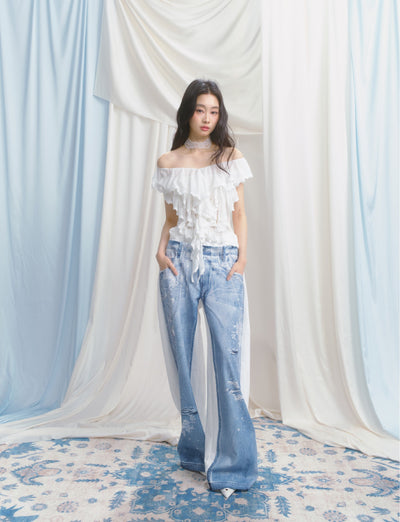 Ripped Denim Print Casual Sweatpants SAL0145