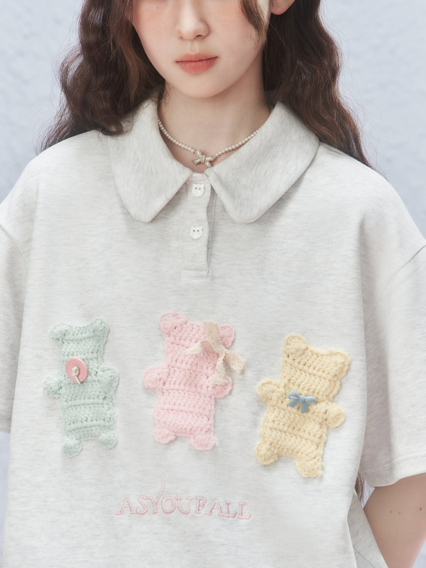 Girly Polo Shirt with Bear Embroidery AYF0027