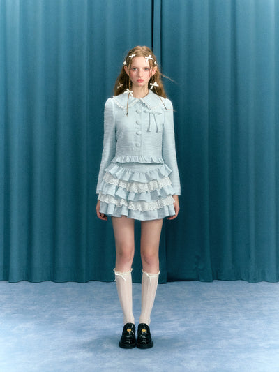 Baby Blue Bow Suit Short Jacket/Lace Cake Skirt NAR0043