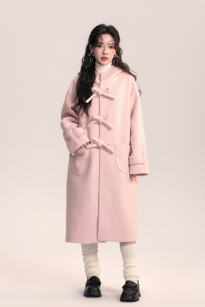 First Love Pink Bow Woolen Coat AOO0041