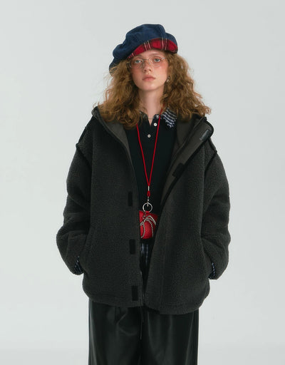 Contrast Color Piping Fleece Hooded Jacket SOM0129